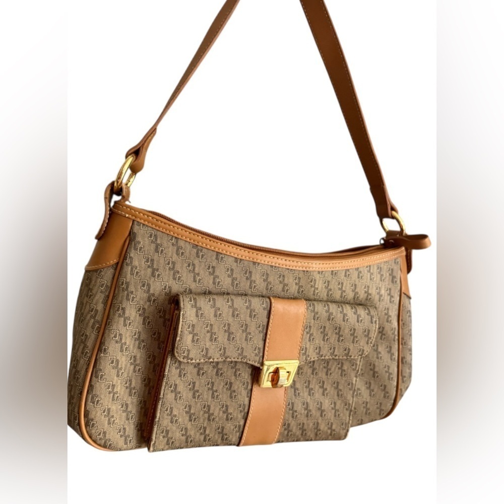 Y2k American Leather Brown Monogram Shoulder Bag - Picture 2 of 5